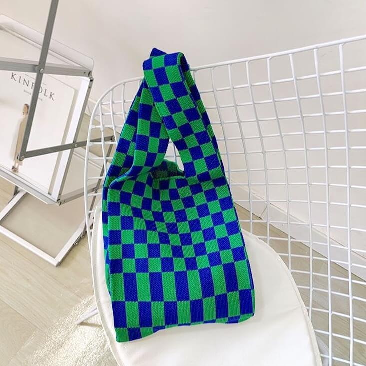 Ivy Knit Checkered Tote Bag