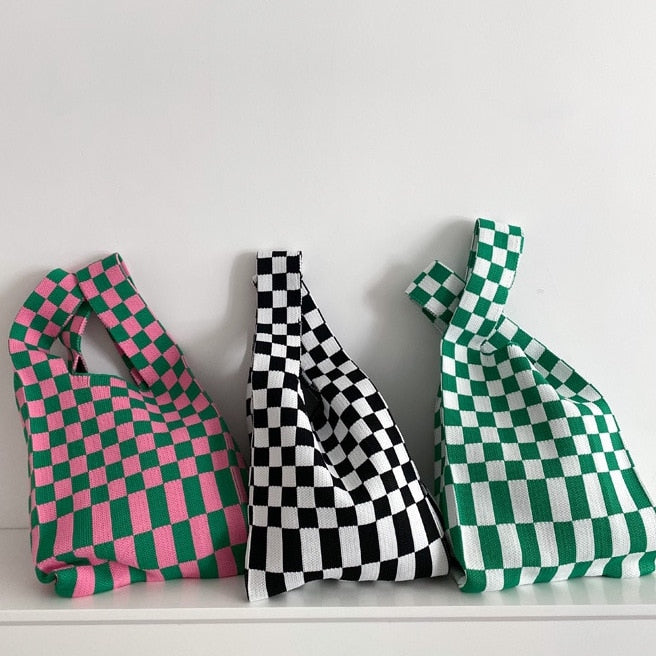 Ivy Knit Checkered Tote Bag