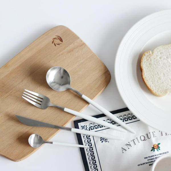 Modern White Silver Flatware Set - 24 Piece
