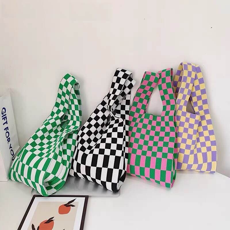 Ivy Knit Checkered Tote Bag